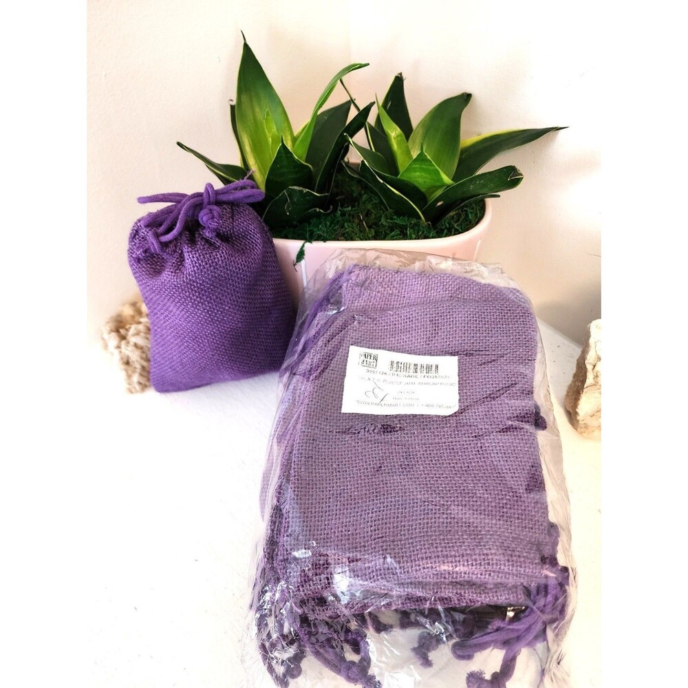 Purple Jute Burlap Drawstring Bags - 5" by 7" - NEW - 24 pack